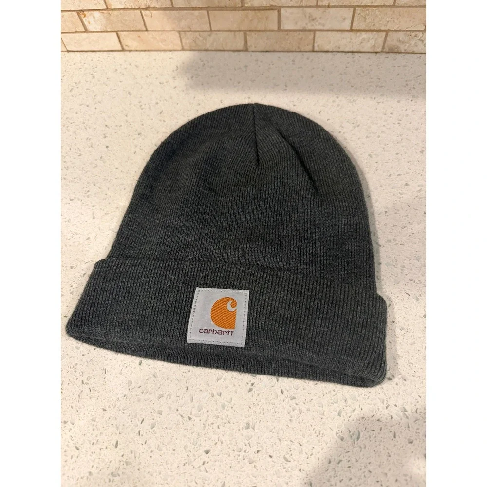 Carhartt Men's Gray Knit Beanie Logo Patch Winter Work Hat